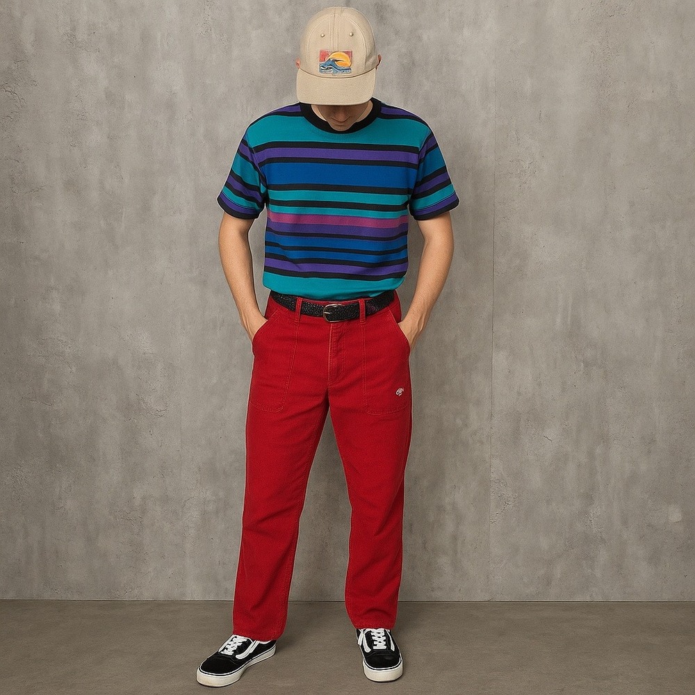 Vintage Late 80s Op Longriders Corduroy Pants Red Surf Skate Baggy Streetwear 33